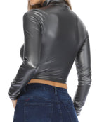 Sakkas Store matte black mock neck crop top with long sleeves for stylish casual looks