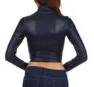Sakkas Store matte black mock neck crop top featuring a sleek design and long sleeves