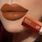 Matte nude lipstick shade applied on lips for a flawless look