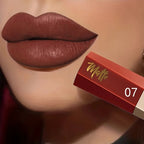 Matte nude lipstick in warm brown shade, perfect for everyday wear