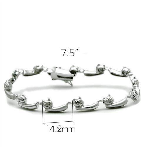 Matte rhodium brass bracelet for women with owl charms, measuring 7.5 inches long