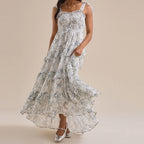 Women's blue floral maxi boho dress, perfect for summer outings