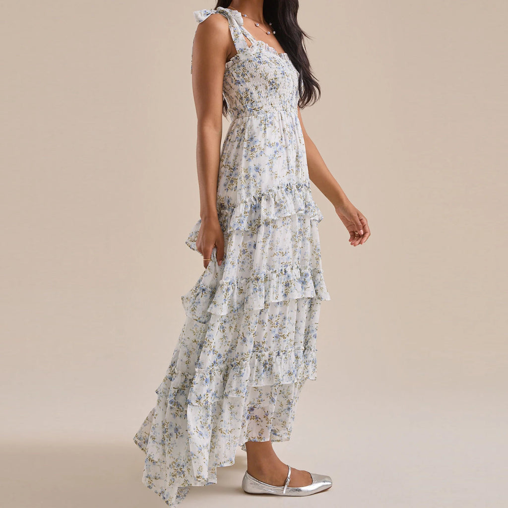 Women's floral maxi boho dress, lightweight fabric for summer outings