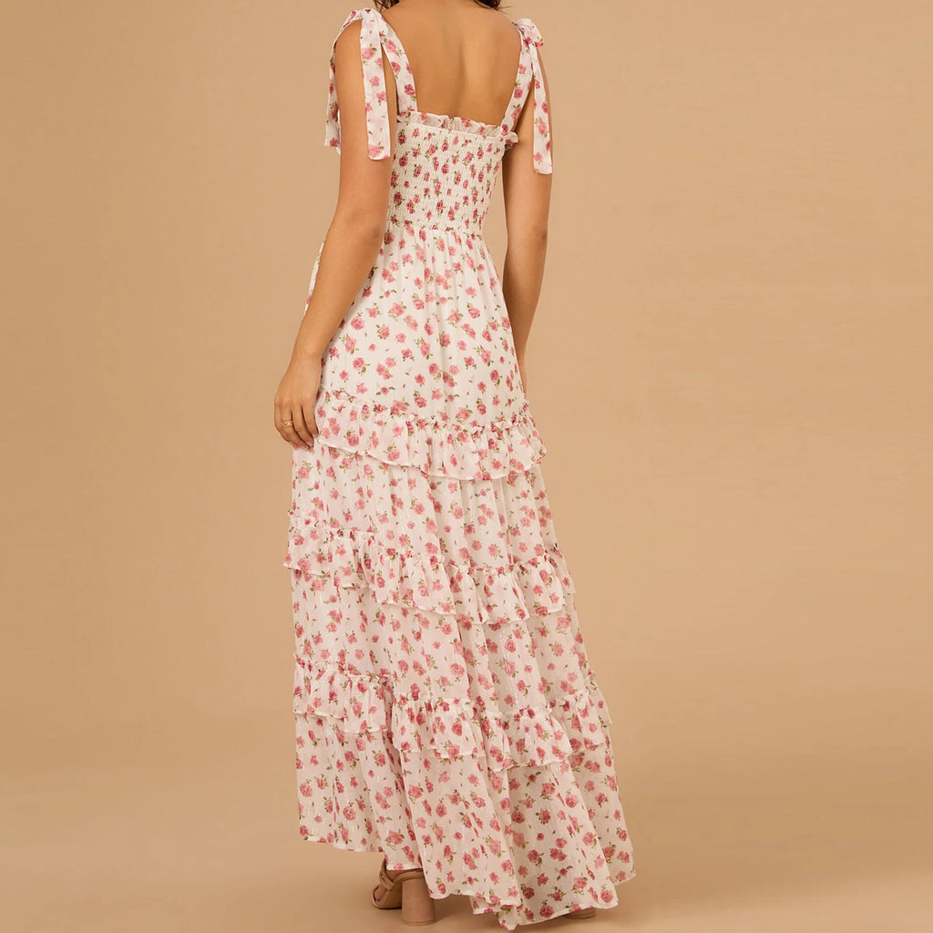 Women's floral maxi boho dress, lightweight fabric for summer outings