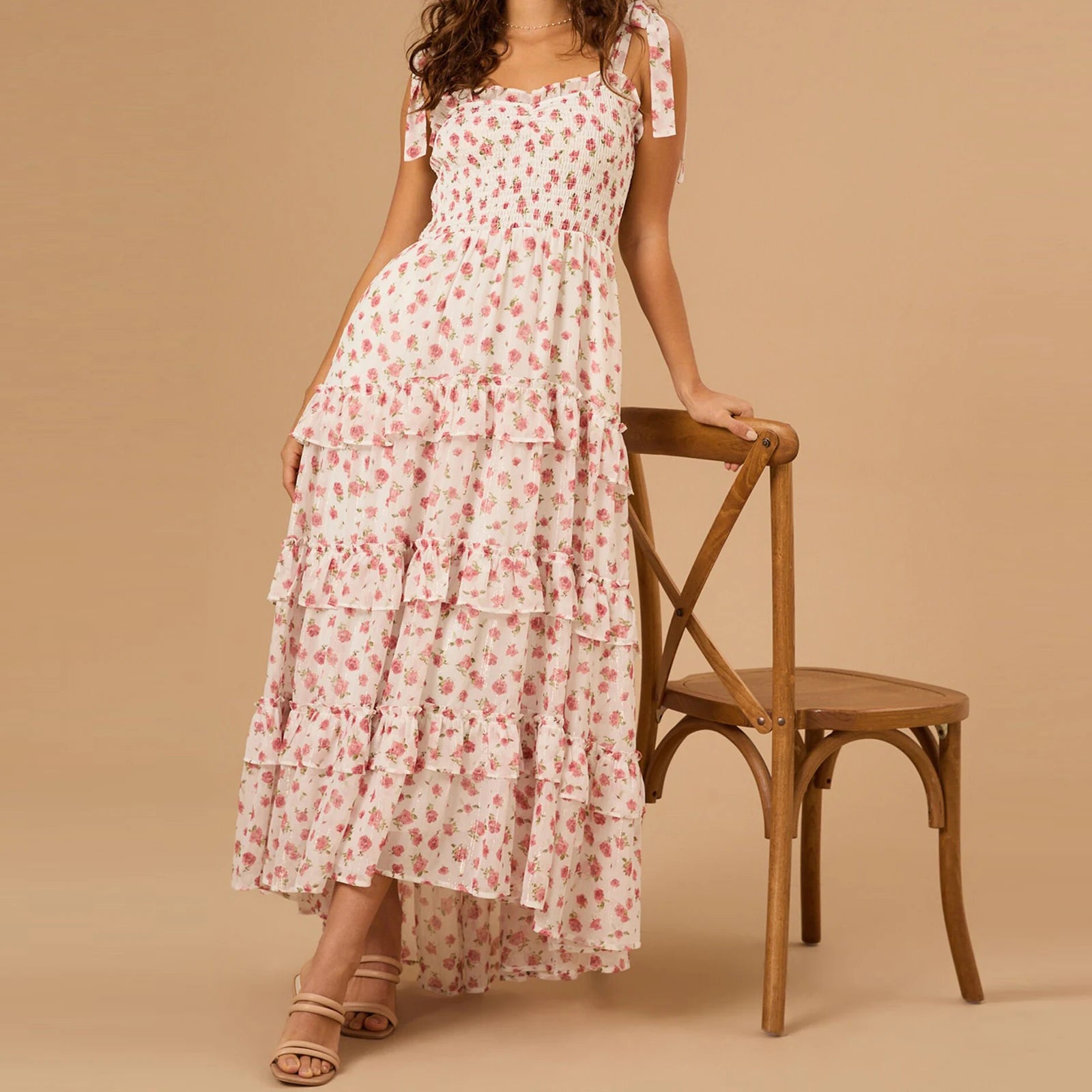Women's floral maxi boho dress, lightweight fabric for summer outings