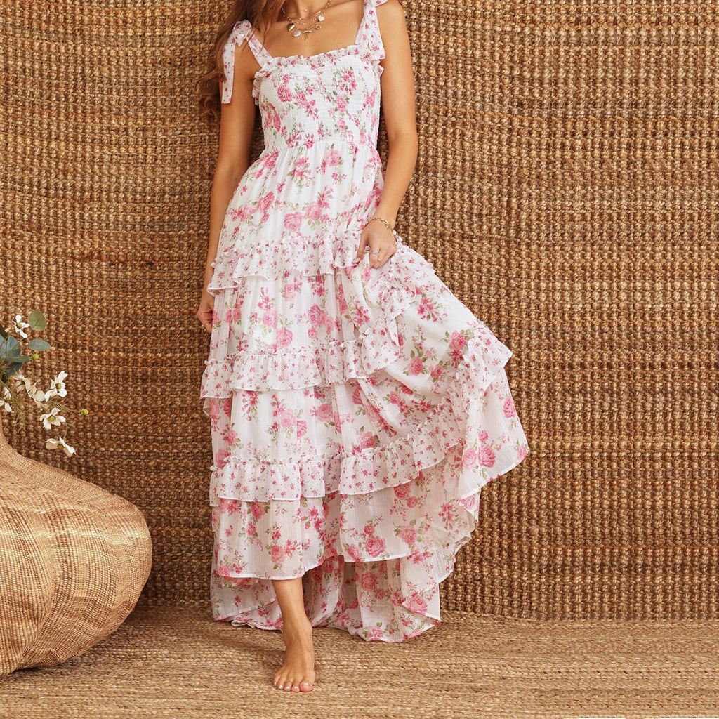 Women's floral maxi boho dress, lightweight fabric, perfect for summer outings