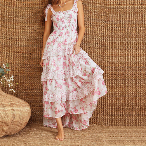 Women's floral maxi boho dress, lightweight fabric, perfect for summer outings