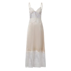 Cream lace trim slip dress and maxi dress for summer parties