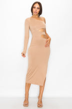 Women's nude bodycon cutout dress and maxi dress for summer occasions