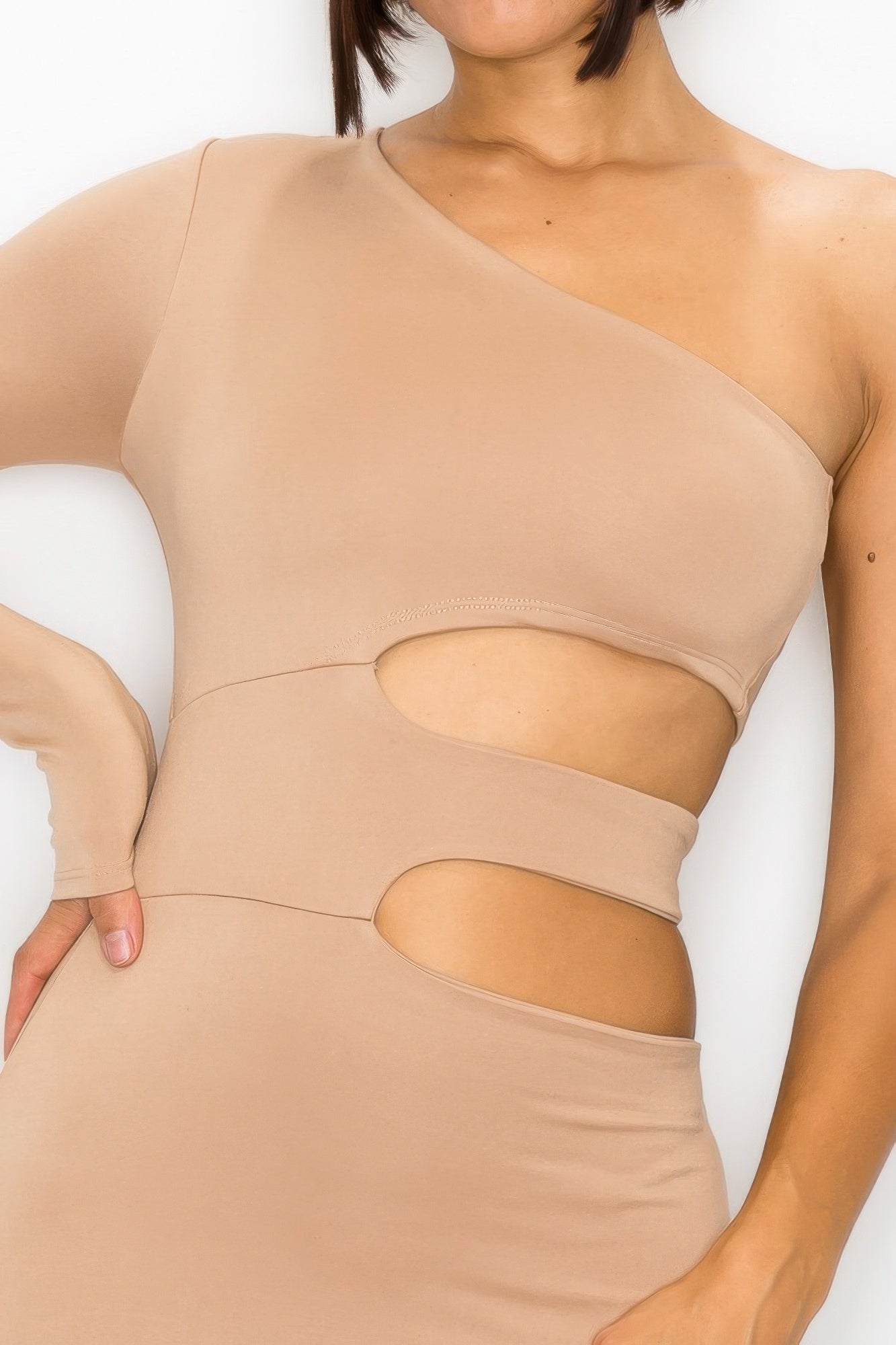 beige one-shoulder cutout maxi dress for stylish summer outings