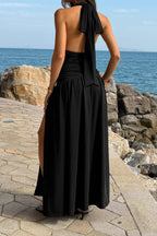 Women's black halter neck maxi dress for beach outings