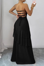 Black strappy back maxi dress for elegant evening wear