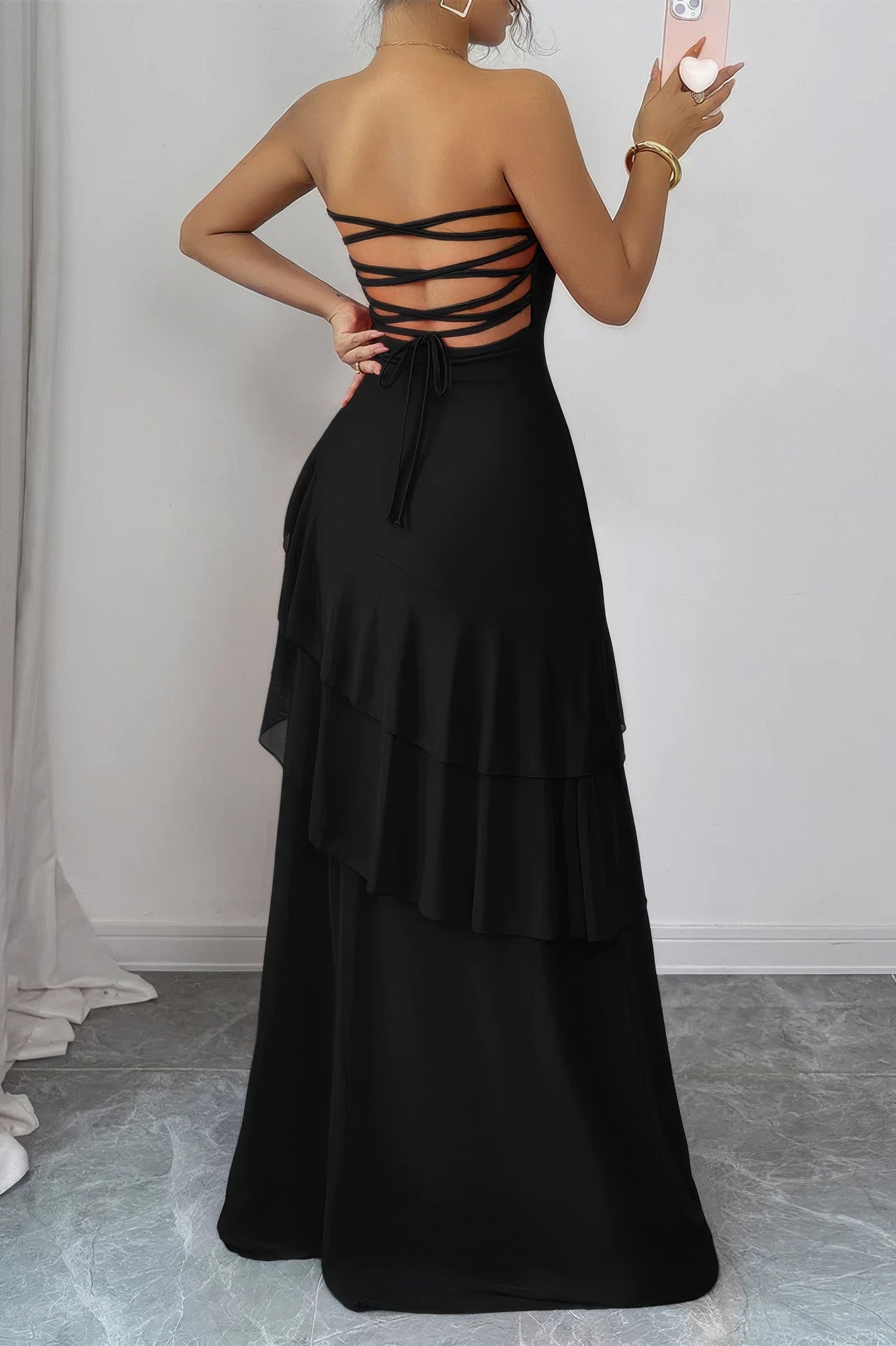 Black strappy back maxi dress for elegant evening wear