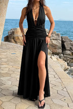 Women's black halter neck and maxi dress for beach outings