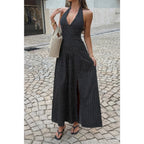 Black polka dot halter neck maxi dress for summer outings