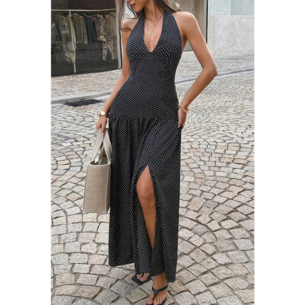 Women's black halter neck and maxi dress, perfect for summer outings