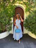 Women's blue striped cotton and maxi dress for summer events