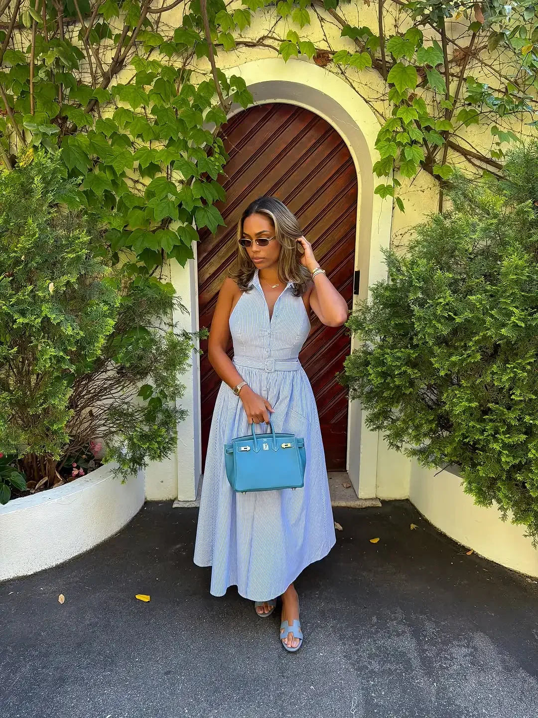 Elegant Striped Halter Maxi