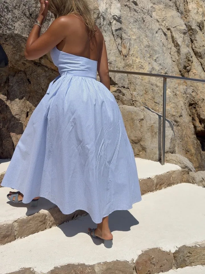 Light blue strapless women’s and maxi dress for summer events