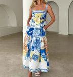 Women's floral print vacation maxi dress, vibrant colors, perfect for summer outings