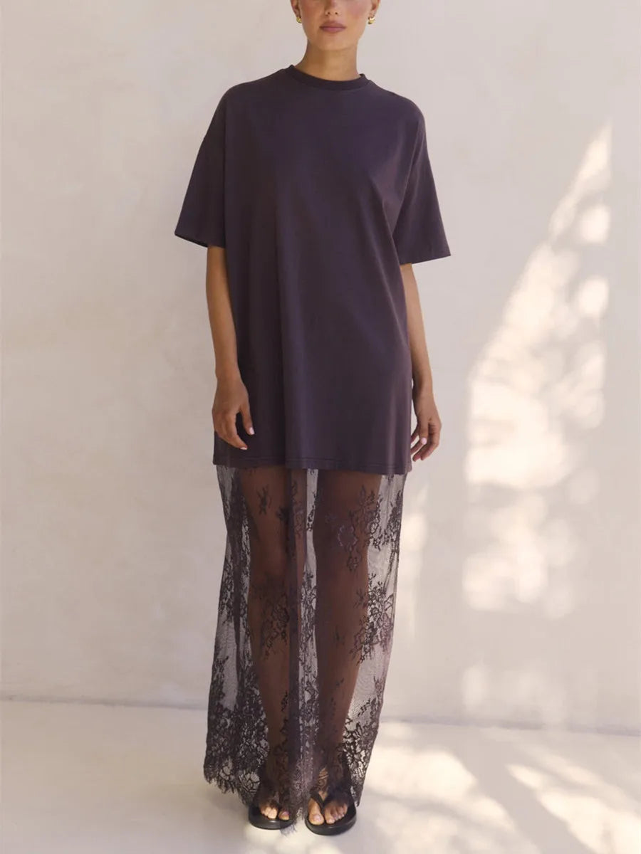 Women's black lace maxi dress, perfect for summer evenings