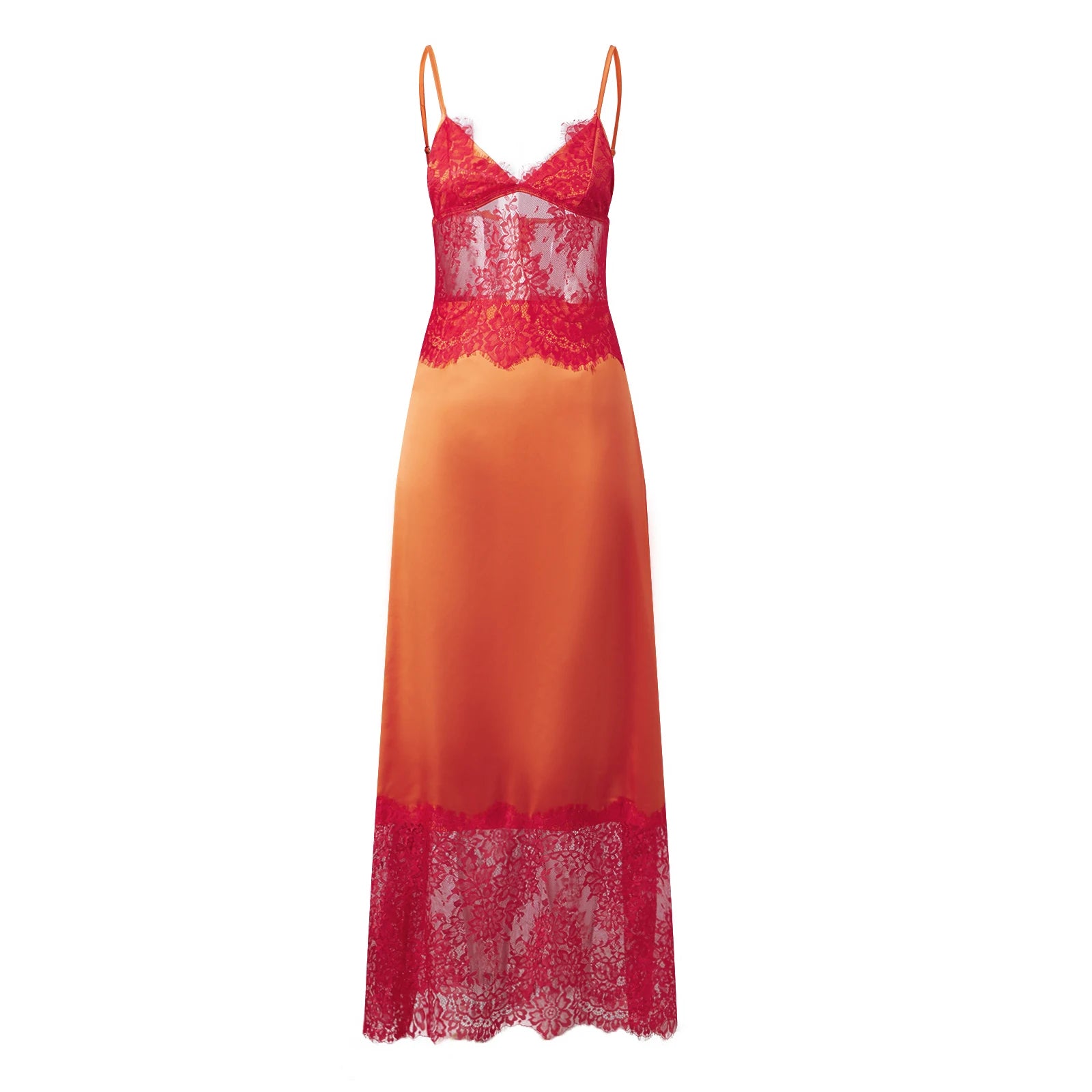 Women's orange and red lace maxi dress for summer events