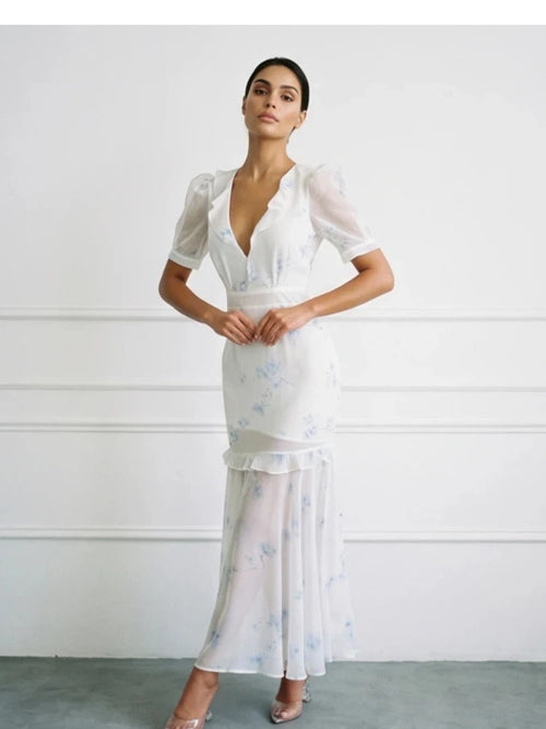 Women's white floral and maxi dress, perfect for summer events