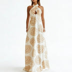 Women's shell print halter neck maxi dress, perfect for summer outings