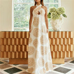 White shell print maxi dress for summer vacations and maxi dress