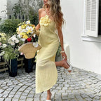 Women's yellow ribbed and maxi dress for summer outdoor events