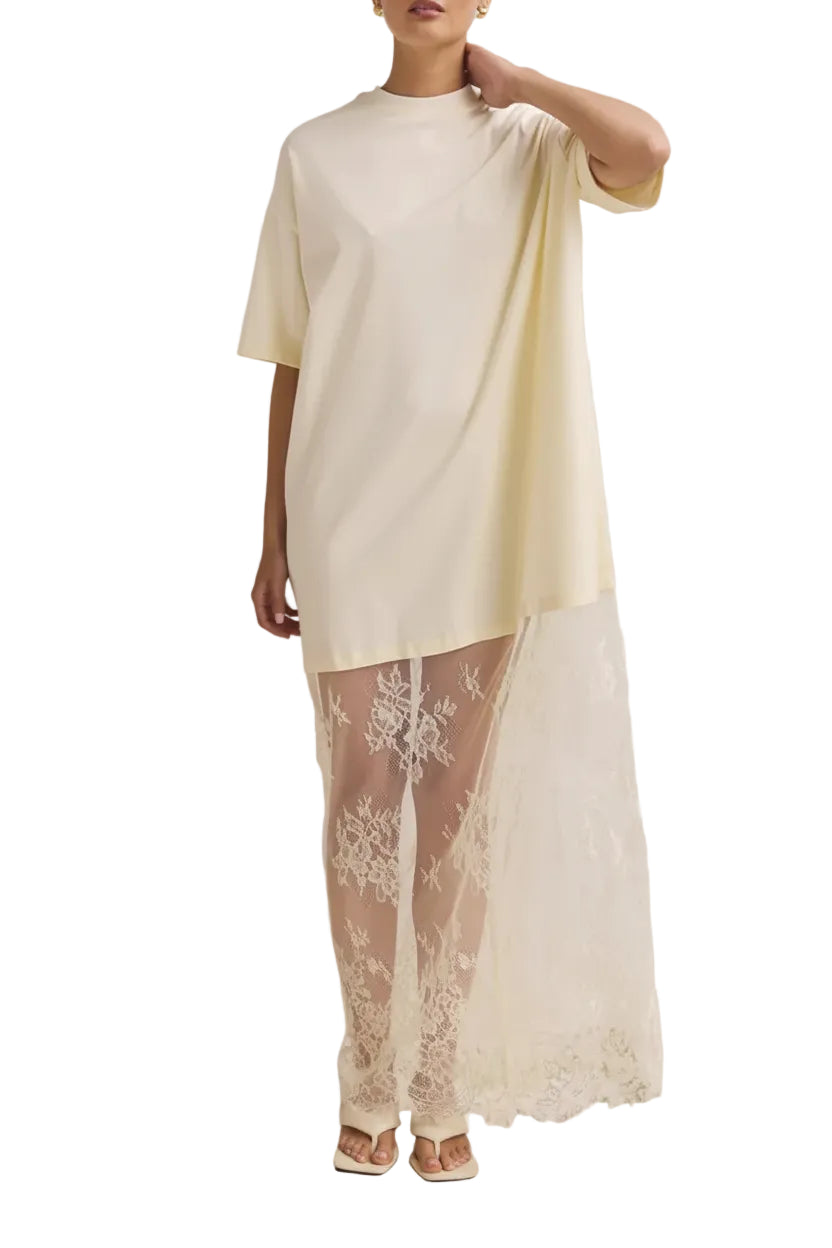 Women's cream maxi dress with lace overlay for casual outings