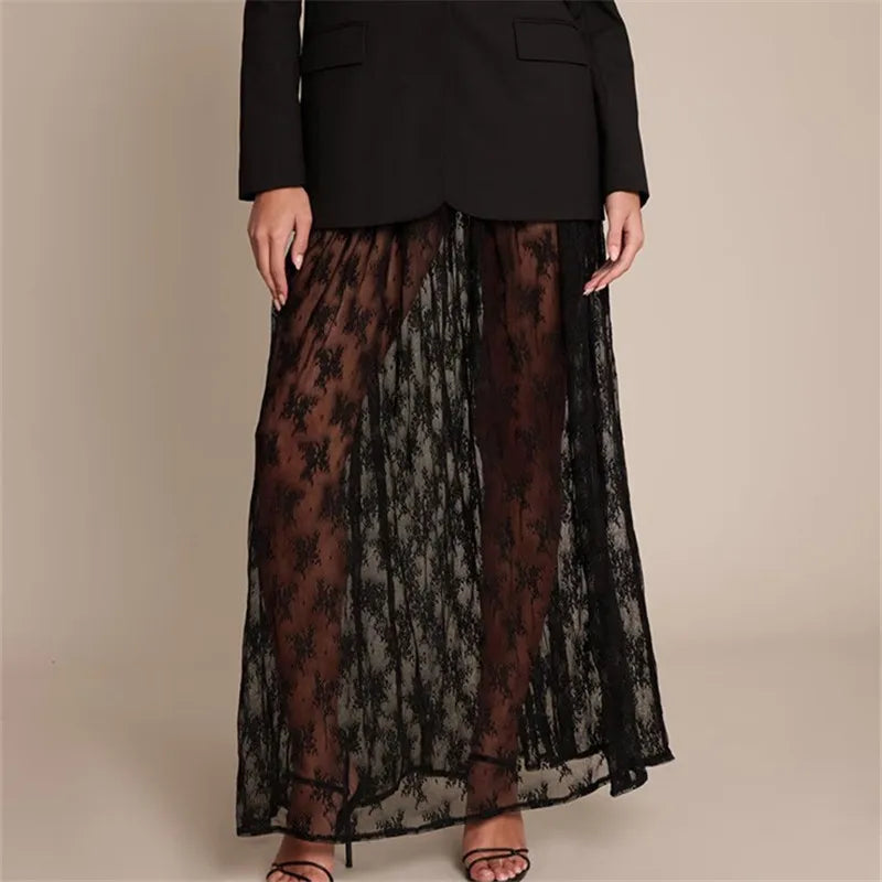 Black lace maxi skirt for a stylish evening look