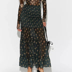 Women's star print maxi skirt, lightweight fabric, perfect for summer outings.