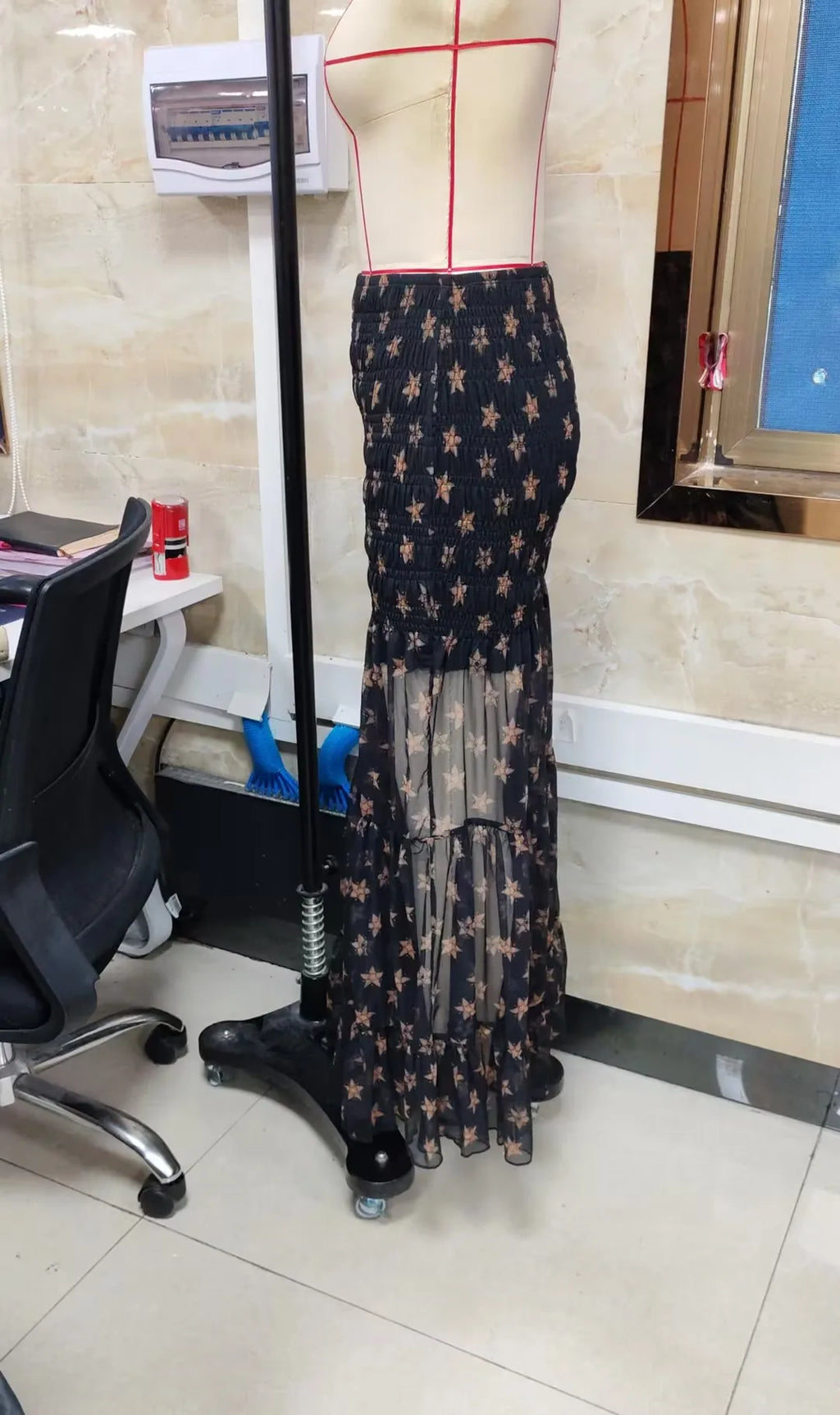 Black maxi skirt with star pattern, perfect for casual outings