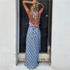 Women's blue plaid maxi skirt, lightweight, perfect for summer strolls