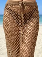 Women's tan maxi skirt, lightweight crochet for beachwear