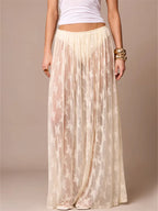 Women's sheer maxi skirt, floral lace, perfect for summer outings