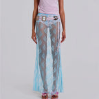 Women's sheer blue maxi skirt, lace fabric for beachwear