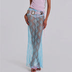 Women's blue lace maxi skirt, perfect for beach cover-ups