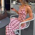 women's pink plaid maxi skirt, perfect for casual outings