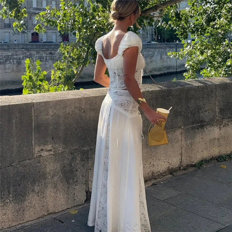 White lace maxi skirt, perfect for summer outings and events