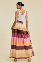 VacationGrabs women's colorful striped maxi skirt with pockets styled with a white tank top
