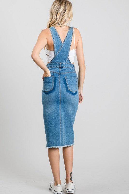 LITZ LA medium blue overall dress with back pockets and adjustable straps for a casual look