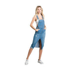 LITZ LA medium blue overall dress with distressed detailing and side slit for a stylish look