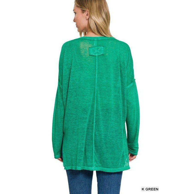 Melange Burnout Dolman Sleeve V-Neck Top - VacationGrabs