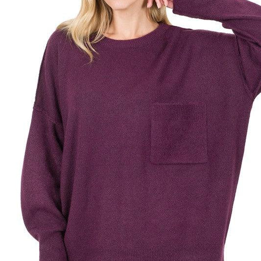 Women's Sweaters Melange Hi-Low Hem Pocket Sweater