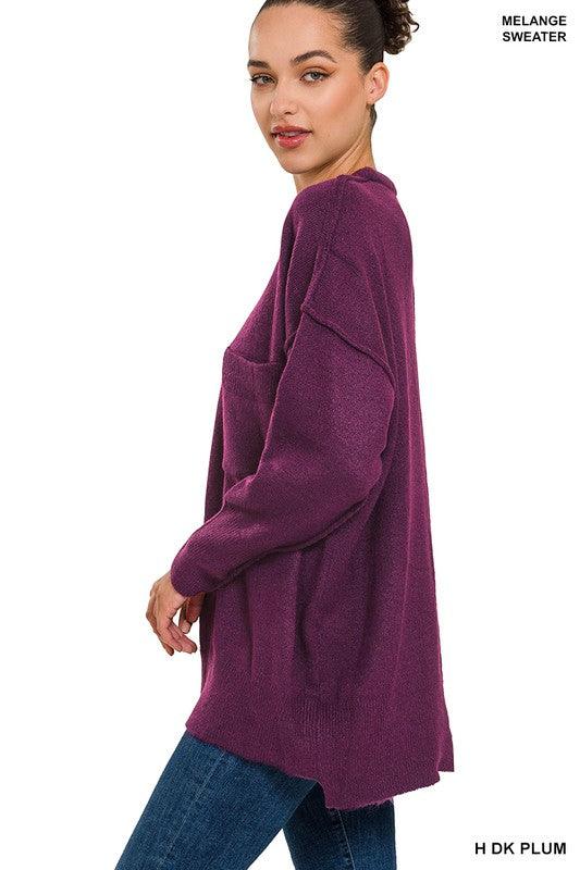 Women's Sweaters Melange Hi-Low Hem Pocket Sweater