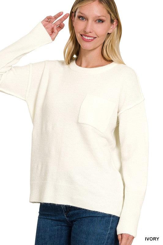 Women's Sweaters Melange Hi-Low Hem Round Neck Sweater