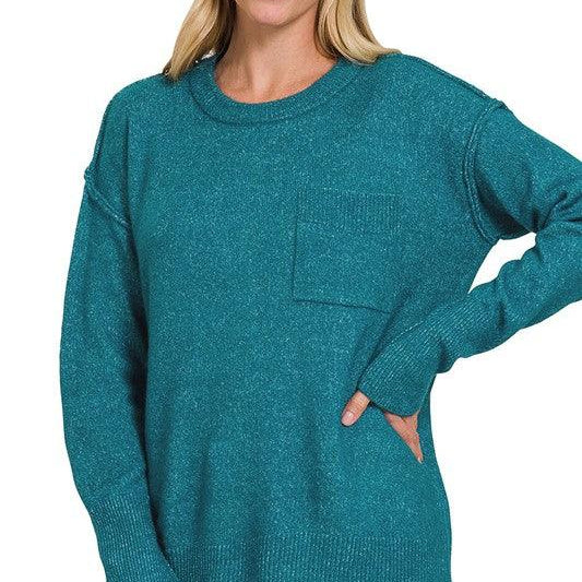 Women's Sweaters Melange Hi-Low Hem Round Neck Sweater