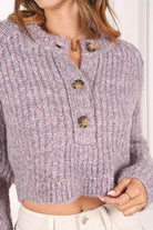 Lilou women's melange knit sweater in soft purple with button details for cozy layering